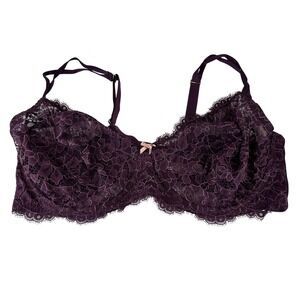 46DD Underwire Bra Lace Plunge‎ Lane Bryant Cacique Plum 4 Hook Back Closure NEW